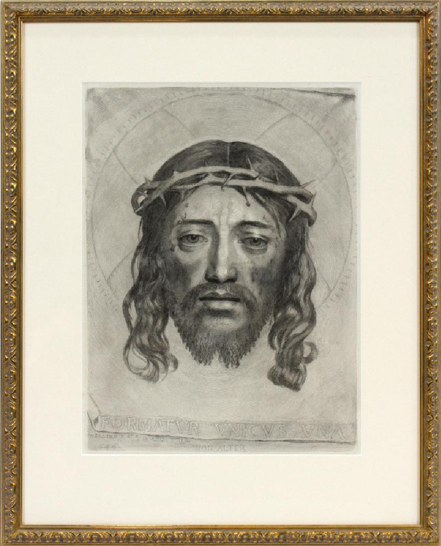 CLAUDE MELLAN ENGRAVING: CLAUDE MELLAN (FRENCH, 1598â€“1688), ENGRAVING, PLATE SIZE: H 16 3/4", W 12 1/4", "THE SUNDARIUM OF ST VERONICA" ("LA SAINTE-FACE") :Original plate is from 1649 but this impression is purported t
