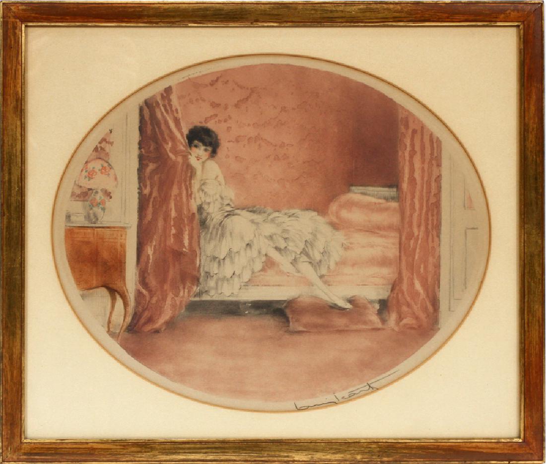 LOUIS ICART ETCHING H 10.5" W 12.5" "PINK ALCOVE" (1 of 5)