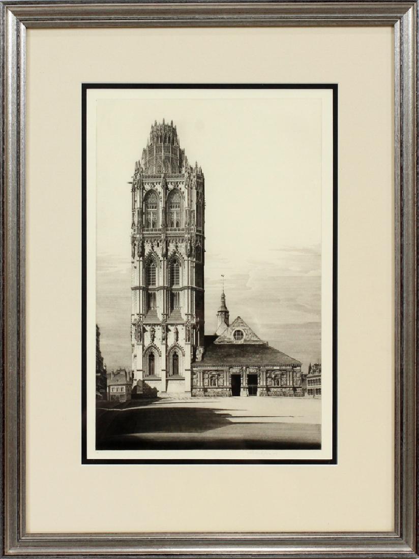 JOHN TAYLOR ARMS ETCHING, 1929: JOHN TAYLOR ARMS (AMERICAN 1887-1953), ETCHING, 1929, PLATE SIZE: H 15 1/2", W 10", "ASPIRATION, LA MADELEINE, VERNEUIL-SUR-AVRE" :#V; pencil signed and dated; ref. #F.329; framed, 24 3/4" x 18 3/4";