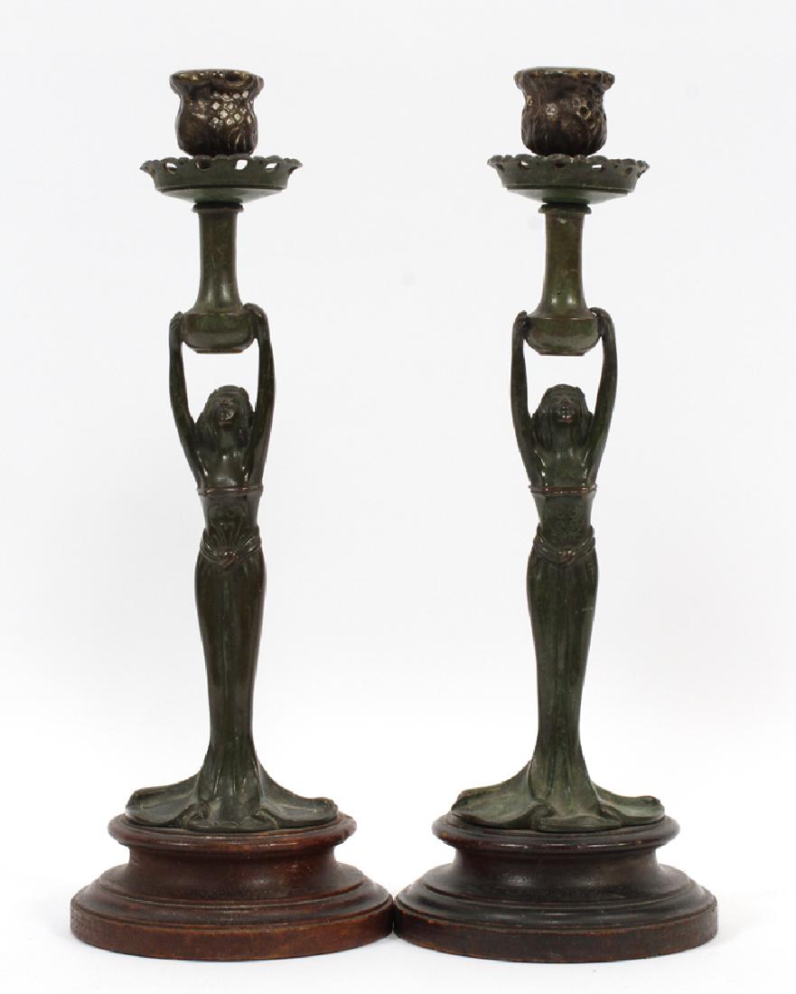 ART NOUVEAU SINGLE-LIGHT BRONZE CANDLE HOLDERS (1 of 3)