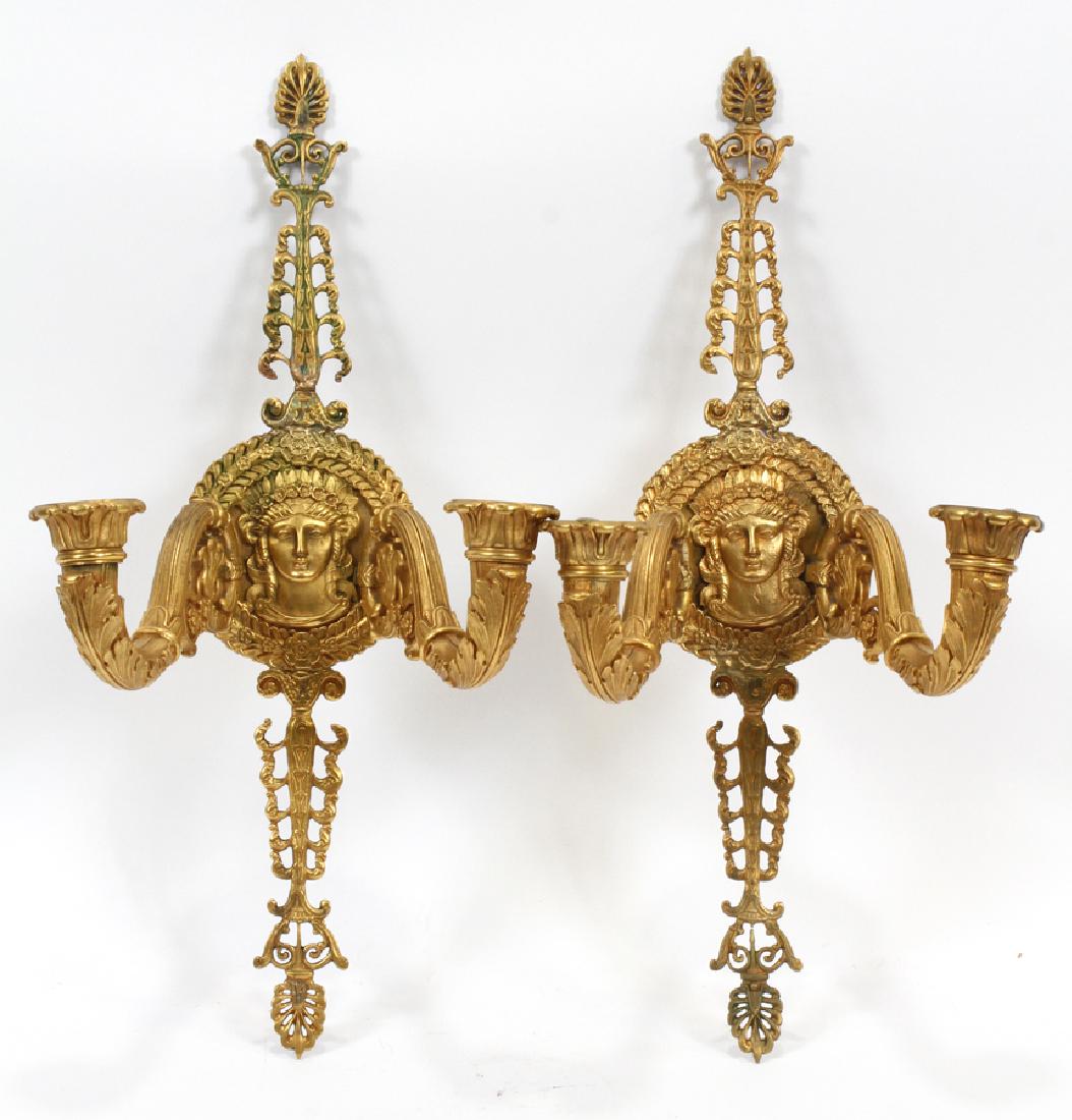 FRENCH, EMPIRE STYLE, GILT BRONZE, 2-LIGHT SCONCES (1 of 4)