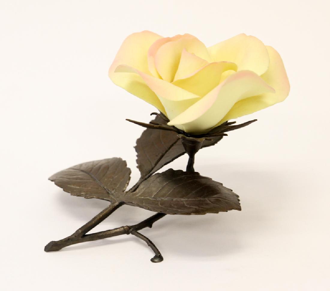 BOEHM LIMITED EDITION, BISQUE PORCELAIN: BOEHM LIMITED EDITION, BISQUE PORCELAIN "PEACE ROSE", H 4", W 5", L 5 1/2"Boehm bisque porcelain yellow "Peace Rose". Limited edition, signed and hallmarked on the underside. Made in England.