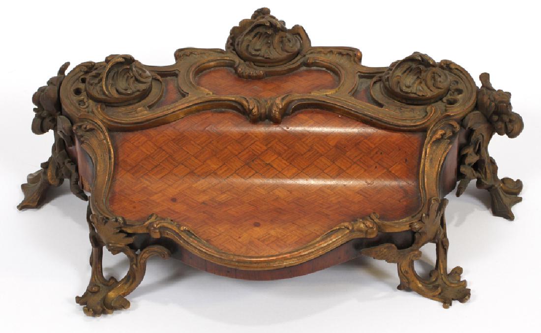 FRENCH ROCOCO BRONZE ROSEWOOD &MARQUETRY INK STAND (1 of 4)