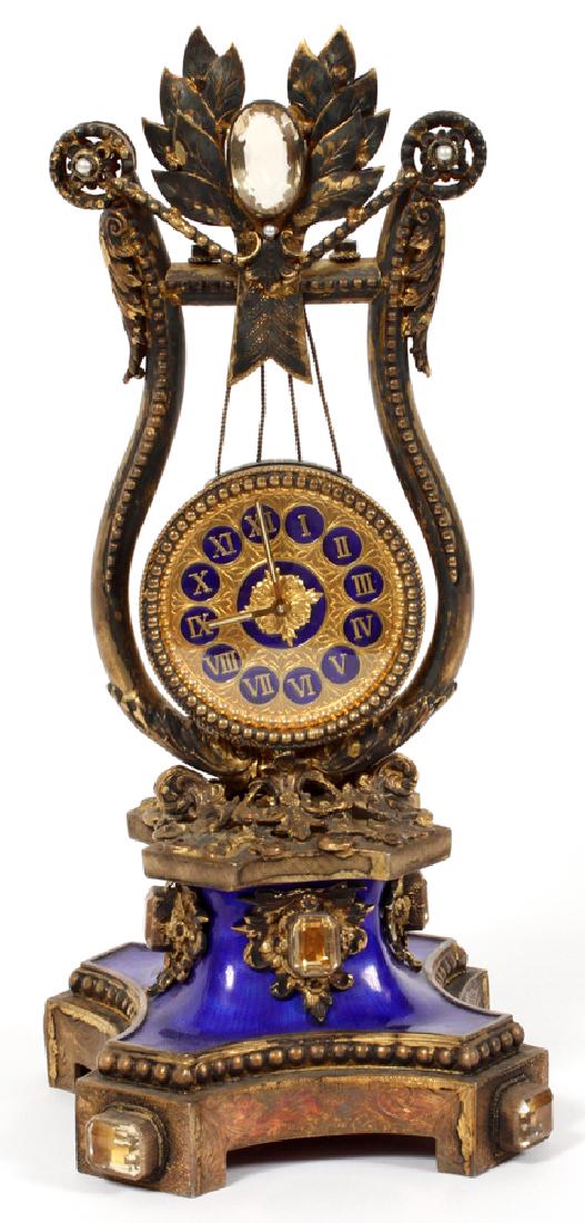 LOUIS XVI STYLE BLUE ENAMEL JEWELED CLOCK (1 of 2)