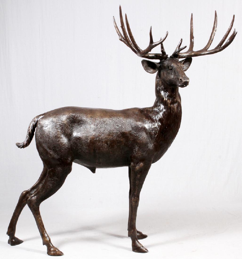 BRONZE LIFESIZE STANDING STAG GARDEN SCULPTURE