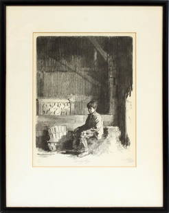 SHELDON FINK LITHOGRAPH ON PAPER "COUNTRY BOY": SHELDON FINK (AMERICAN 1925-), LITHOGRAPH ON PAPER, H 11 3/4", L 9", "COUNTRY BOY" A lithograph on paper titled "Country Boy" by listed American artist Sheldon "Shelly" Fink. This piece depicts a youn