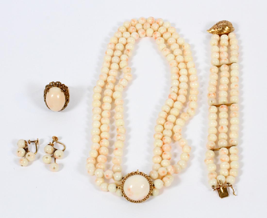 CORAL NECKLACE, BRACELET, EARRINGS & GOLD RING SET (1 of 16)