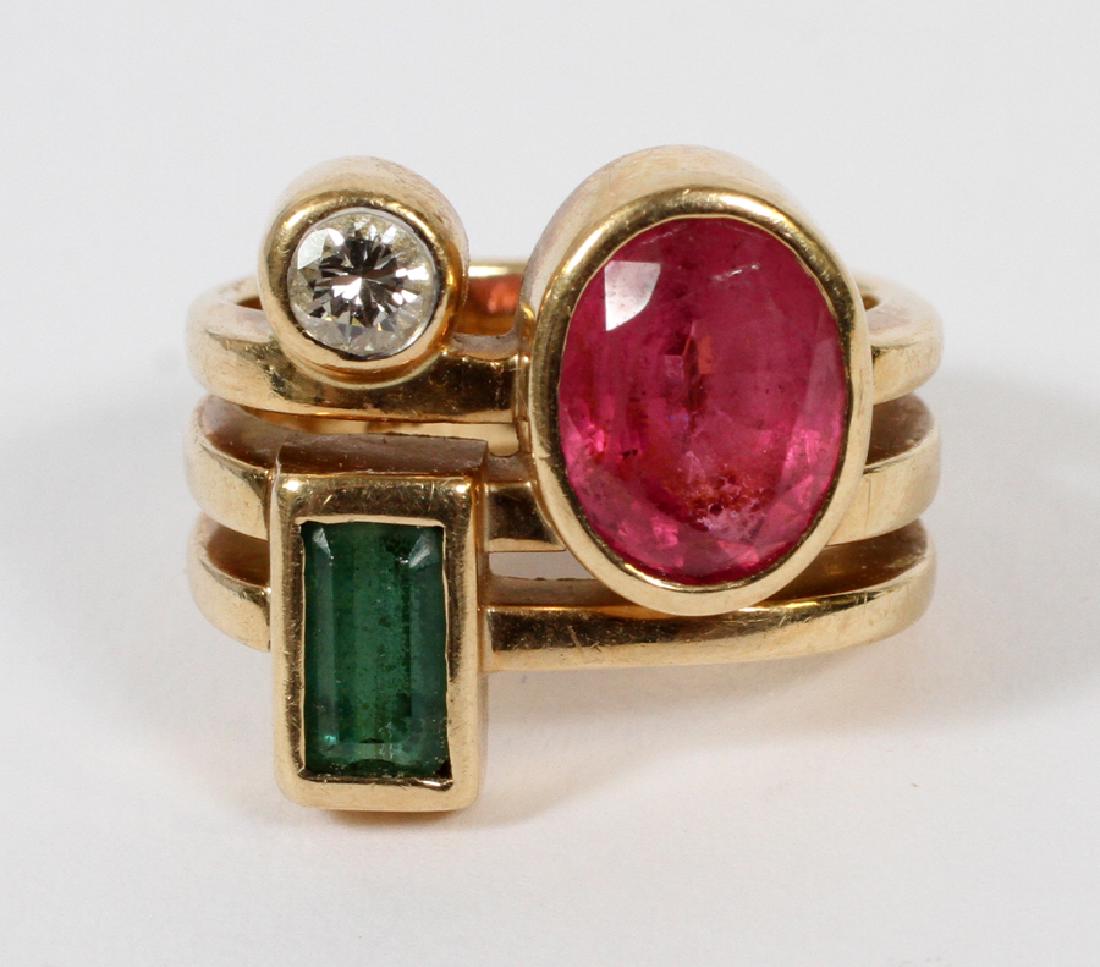 GOLD, DIAMOND, EMERALD & PINK RING (1 of 3)