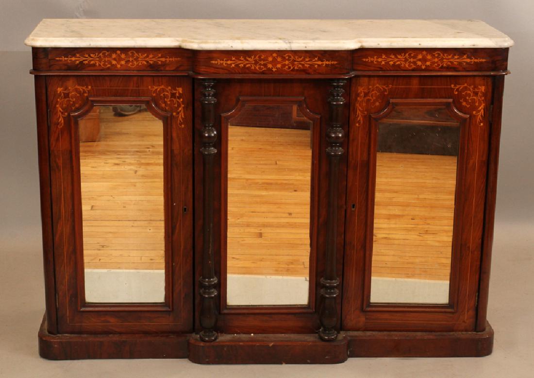 CARVED ROSEWOOD AND MARBLE CONSOLE, 19TH C. (1 of 3)