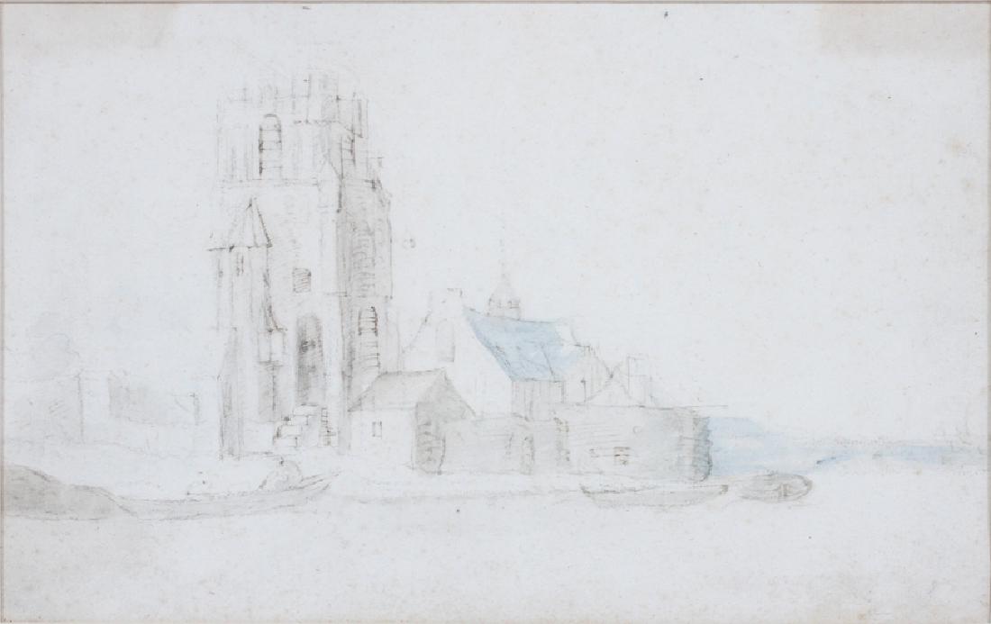 ATTRIBUTED TO JAN VAN GOYEN DRAWING ON PAPER (1 of 5)