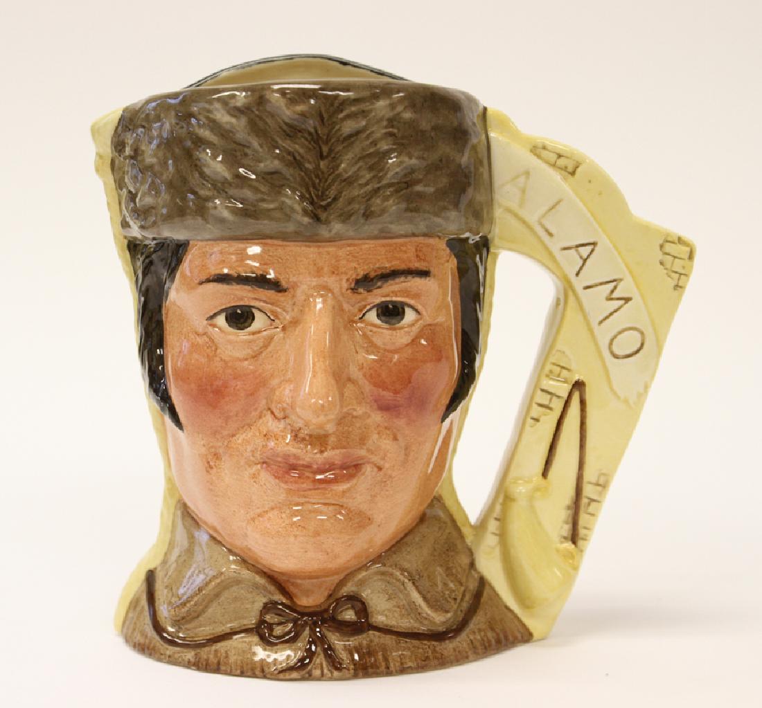 ROYAL DOULTON PORCELAIN TOBY MUG: ROYAL DOULTON PORCELAIN TOBY MUG, H 6 1/2", W 7", "THE BATTLE OF THE ALAMO 1836" :Royal Doulton "The Antagonists' Collection, #D6729. The Battle of the Alamo 1836" two sided Toby mug featuring Davy Cr