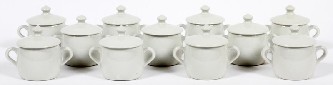 PILLIVUYT & CIE. FRANCE, POT DE CREMES, SET OF 11: PILLIVUYT & CIE. FRANCE, POT DE CREMES, SET OF 11, H 3", W 4" :White. With covers. One extra cover without a accompanying pot. From the Estate of Duncan MacLeod.