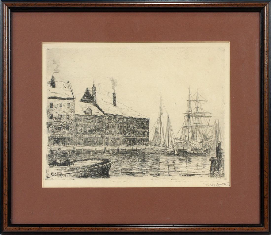 FREDERICK LEO HUNTER, PECK SLIP MATTED UNDER GLASS: FREDERICK LEO HUNTER, PECK SLIP MATTED UNDER GLASS, H 9 3/4", W 12 3/4" :New York, NY. 189. Framed Size H 15 1/2", W 18"