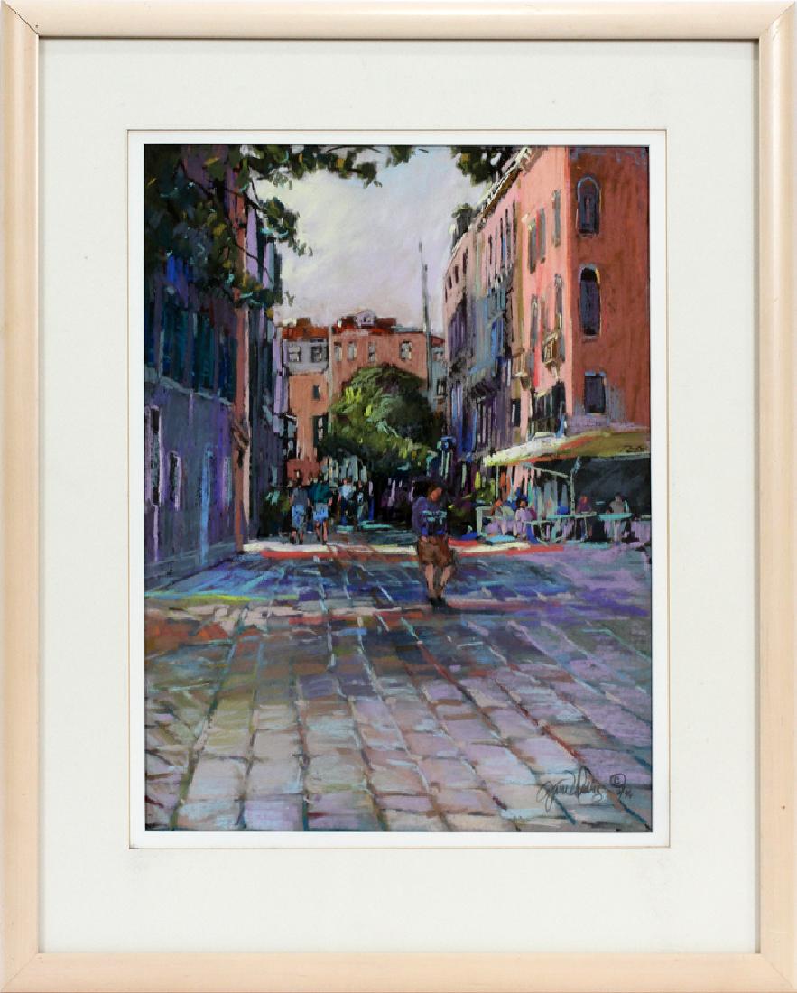 JANE WALLIS PASTEL: JANE WALLIS,USA, PASTEL, H 30", W 24" "COURTYARD ENTRANCE" :Frame 32" x 26". Signed and dated 1896. Contemporary artist, especially known for her pastel workshops.