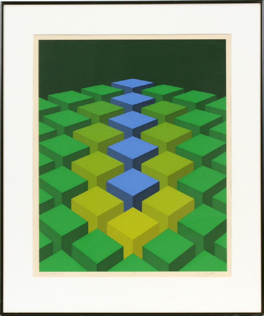 MARKO SPALATIN SERIGRAPH, #55/60: MARKO SPALATIN (USA 1945) SERIGRAPH, #55/60 H 33" W 27.5" "CUBE FIELD" :Pencil signed. Arnold Klein Gallery label.
