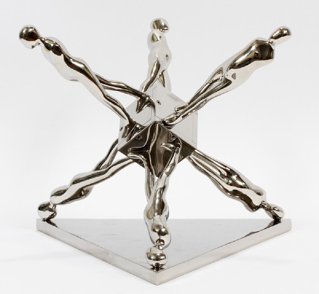 ERNEST TROVA CHROME SCULPTURE, 1986: ERNEST TROVA (AMERICAN, 1927-2009), CHROME SCULPTURE, 1986, H 9", W 11", D 11", FALLING MAN STUDY :A limited edition polished chrome sculpture by listed American artist Ernest Tino Trova. This study o