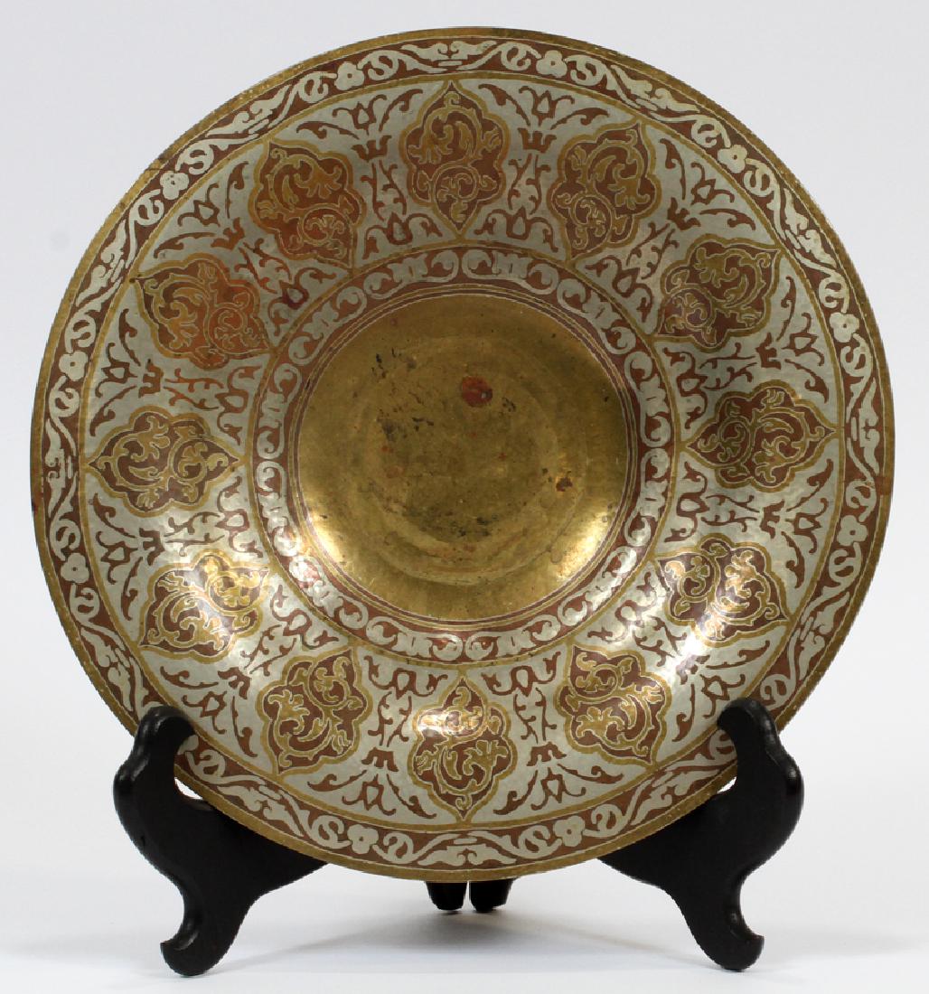 TIFFANY & CO., BRASS WITH SILVER INLAY BOWL: TIFFANY & CO., BRASS WITH SILVER INLAY BOWL, DIA 9 3/4" :Marked Tiffany & Co. Middle Eastern design.