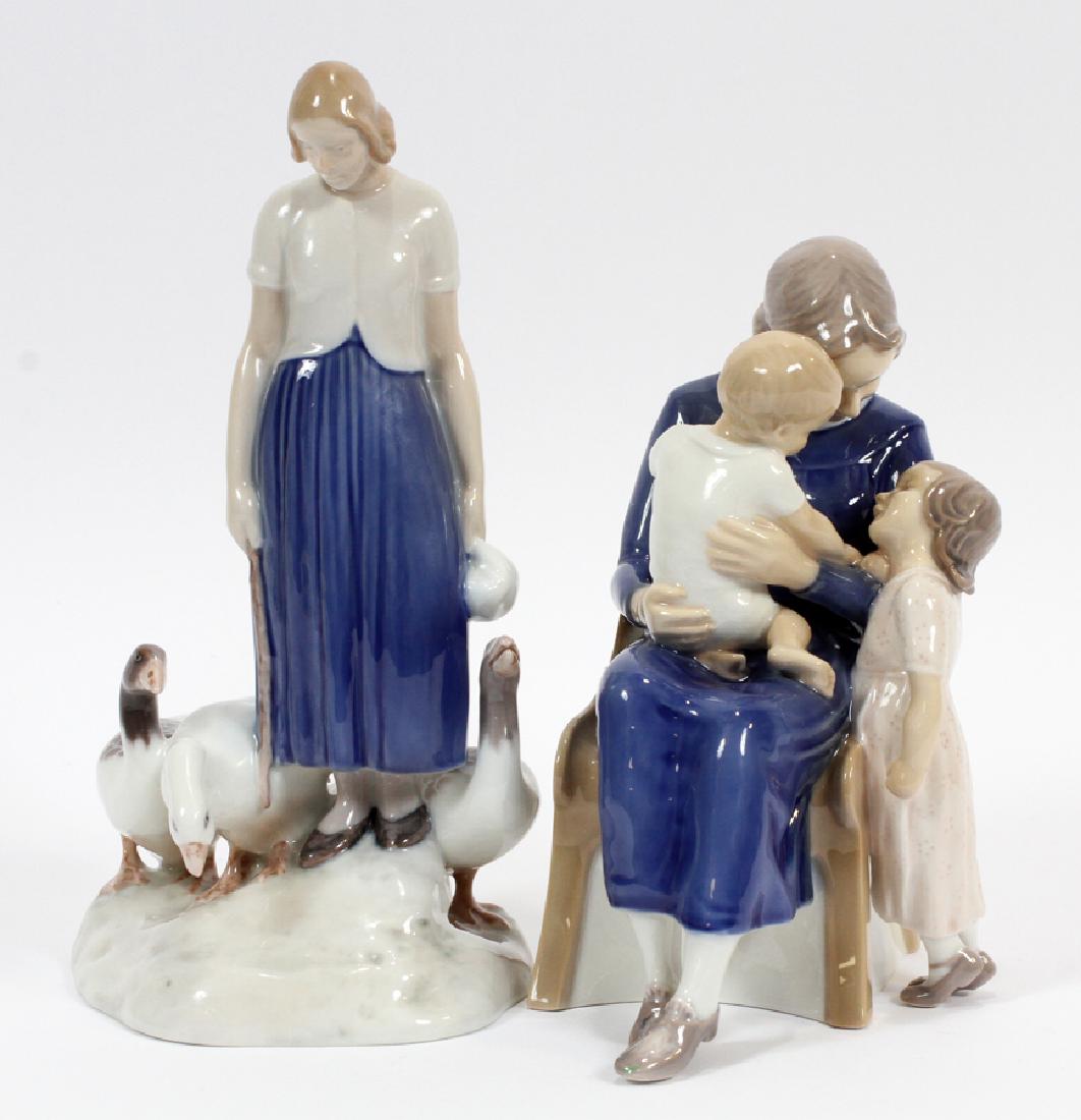 BING & GRONDAHL, PORCELAIN FIGURES, 2 PCS: BING & GRONDAHL, PORCELAIN FIGURES, 2 PCS, H 7 1/2" :Includes: #2254 girl and ducks and #2262 mother and children.
