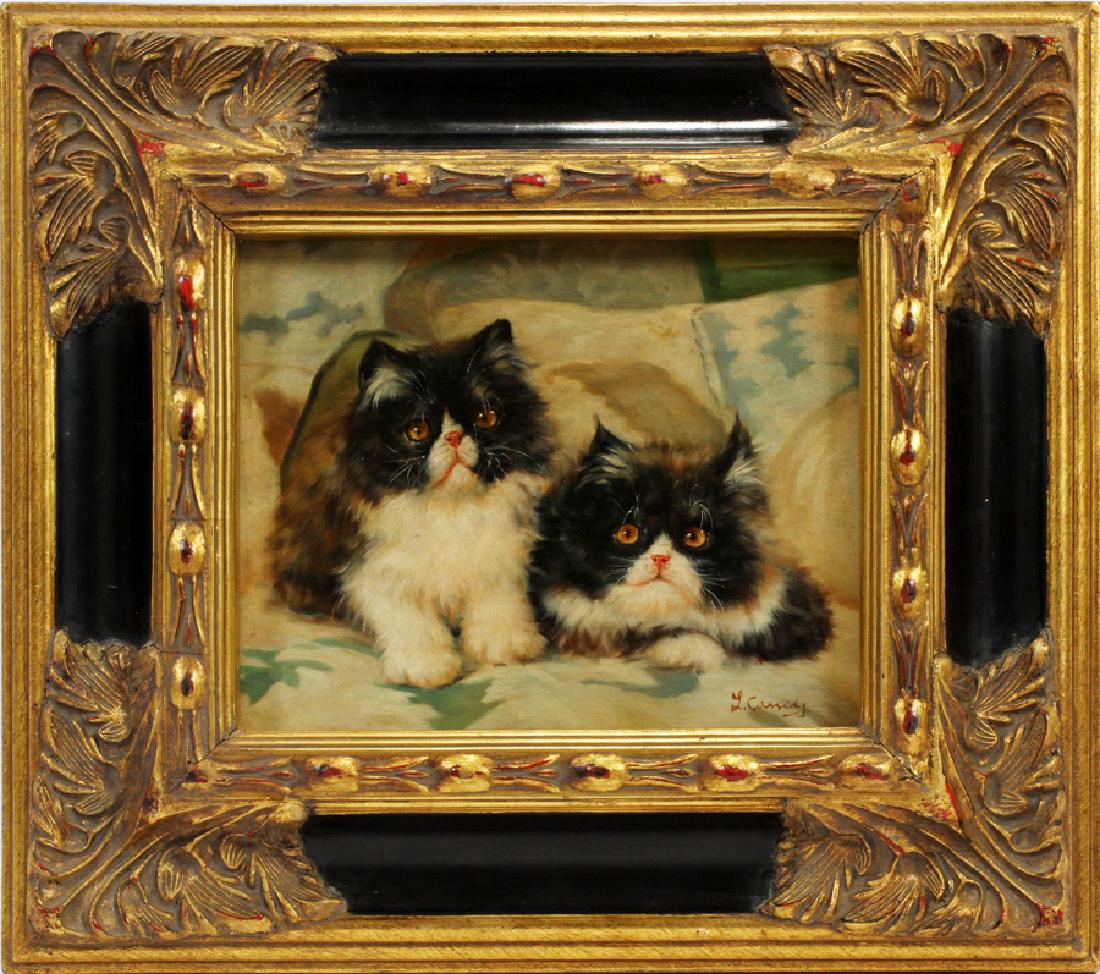 LAURA E. CASSIDY OIL ON BOARD KITTENS: LAURA E. CASSIDY (AMERICAN, EARLY 20TH C.), OIL ON BOARD, H 7.75", W 9.75", KITTENS :Signed lower right. Previously sold by Stair Galleries lot 465/2 (see photo of auction tag).