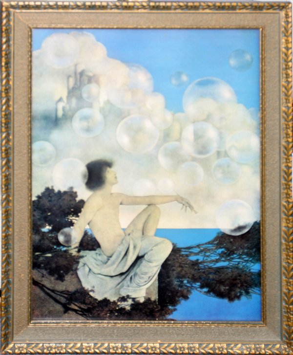 AFTER MAXFIELD PARRISH PRINT C.1920 16"x11.8": AFTER MAXFIELD PARRISH, PRINT, C. 1920, 16" X 11 3/4":Original frame, under glass.
