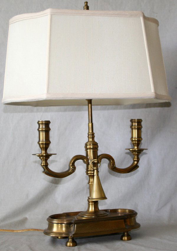 BRASS CANDLESTICK LAMP, H22" W12": BRASS CANDLESTICK LAMP, H 22", W 12": From the collection of Robert E. Lee, Grosse Pointe.