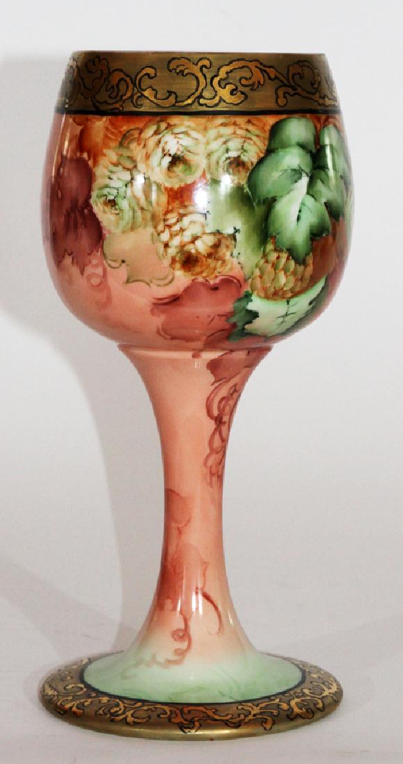 BELLEEK WILLETS, HAND-PAINTED, PORCELAIN CHALICE: BELLEEK WILLETS, HAND-PAINTED, PORCELAIN CHALICE, C1900, H 11.5", DIA 5.25" A hand-painted Belleek Willets porcelain chalice. This piece features a floral and botanical motif with gilt accents. Maker'