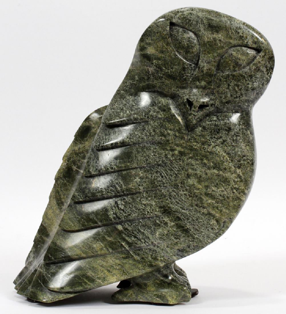 MATHEW SAVIAJUK, OWL SOAPSTONE SCULPTURE: MATHEW SAVIAJUK, CAPE DORSET OWL SOAPSTONE SCULPTURE, 2006 H 17" Signed.