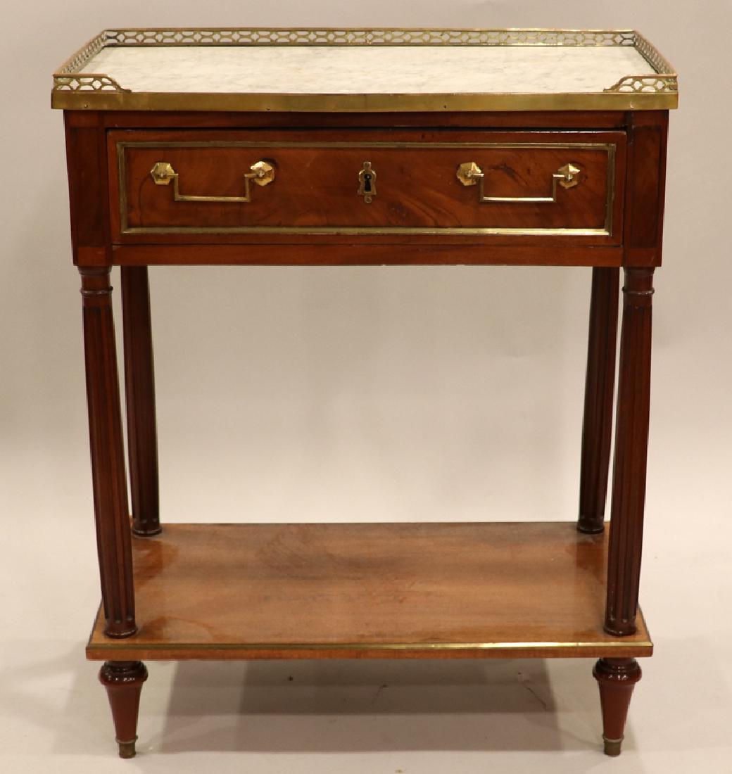 Louis Xvi Influence, Marble Top Mahogany Table