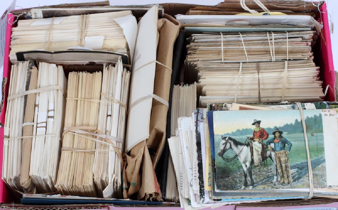 POSTCARD COLLECTION OVER (865 +): POSTCARD COLLECTION AIRPLANES,ART DECO AUTOMOBILES FRANK WRIGHT CARTOON-DRAWINGS UNUSED POSTCARDS & WRAPPERS 1907- OVER (865 +) L 15"BOX :A postcard collection featuring various themes, including auto