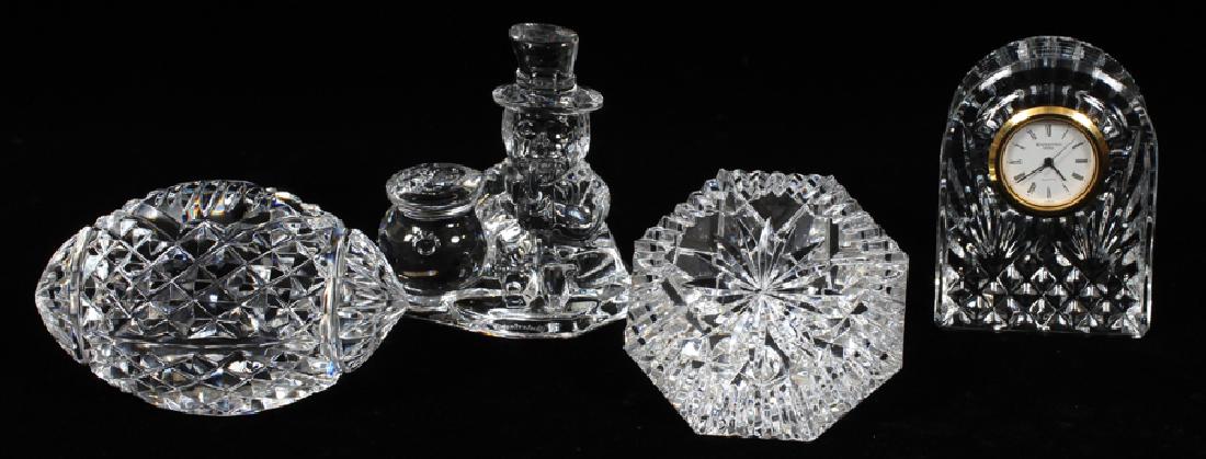 WATERFORD CRYSTAL PAPERWEIGHTS & FIGURES, 4 PCS: WATERFORD CRYSTAL PAPERWEIGHTS & FIGURES, 4 PCS H 2 1/2"-3 1/2" :Includes: a leprechaun, a clock, a football, and a diamond paperweight.