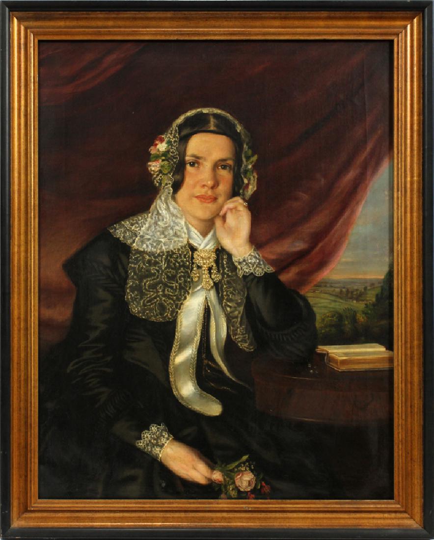 WILLIAM SCOTT, BRITISH 19TH.C. OIL ON CANVAS: WILLIAM SCOTT, BRITISH 19TH.C. OIL ON CANVAS H 36" W 28" PORTRAIT :Signed on verso "William Scott, London November 1856". Canvas prepared by J. Larsard, 390 Ford St. london.