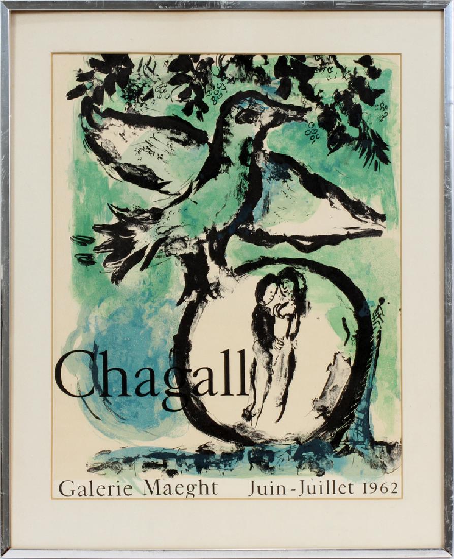 AFTER MARC CHAGALL LITHOGRAPHIC EXHIBITION POSTER: AFTER MARC CHAGALL (RUSSIAN, 1887-1985), LITHOGRAPHIC EXHIBITION POSTER, C. 1962, H 26", L 20":A lithographic exhibition poster featuring well-listed Russian artist Marc Chagall. The poster features t