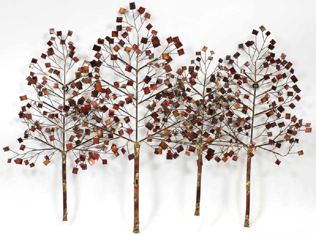 WILLIAM CLAWSON COPPER SCULPTURE, H 30", L 40": WILLIAM CLAWSON (CANADIAN, 21ST CENTURY), COPPER SCULPTURE, H 30", L 40":A copper sculpture by listed Canadian artist William Clawson. The copper pieces are soldered with gold to depict trees with ful