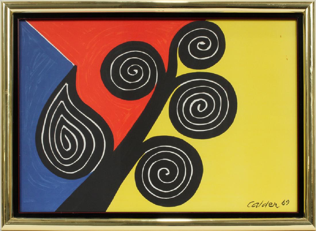 ALEXANDER CALDER, COLOR LITHOGRAPH POSTER: ALEXANDER CALDER, COLOR LITHOGRAPH POSTER, H 20.5", W 28.5" :Abstract primary color poster. Framed.