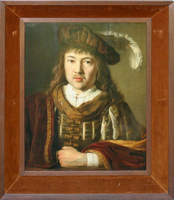 AFTER FERDINAND BOL OIL ON BOARD, PORTRAIT: DUTCH SCHOOL, AFTER FERDINAND BOL, OIL ON BOARD, PORTRAIT OF YOUNG MAN, 17TH CENTURY, 24" X 18": ex estate of Carl Bonbright Flint,