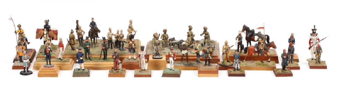 HAND PAINTED, LEAD TOY SOLDIERS, 26 PCS.: HAND PAINTED, LEAD TOY SOLDIERS, 26 PCS., H 3" - 6" :Includes British and Indian soldiers also a diorama of a British/Indian observation post during the second Afgan War of 1880. Also a diorama of an 