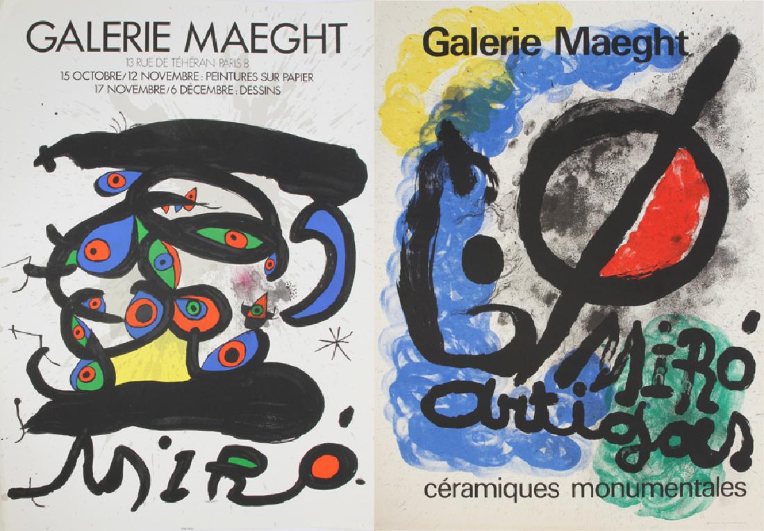 MIRO, GALERIE MAEGHT, COLOR LITHOGRAPHS: MIRO, GALERIE MAEGHT, COLOR LITHOGRAPHS, 1968 &1971, 2 PCS., H 32" & 26", W 22" & 20" :Joan Miro, Galerie Maeght, lithographs. Includes: "Galerie Maeght Ceramiques Monumentales," Poster, 1969, 26" H. 