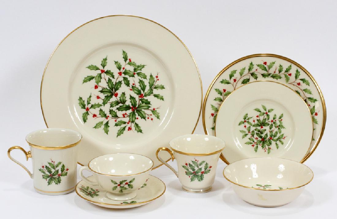 LENOX SPECIAL AND HOLIDAY CHRISTMAS CHINA, 67 PCS: LENOX SPECIAL AND HOLIDAY CHRISTMAS CHINA, 67 PCS:Mistletoe pattern. 10 dinner plates 10.5", 13 bread plates 6.5", 11 Holiday dessert plates 8",6 mugs in two sizes, 7 cups, 8 saucers "Special", 4 sauc