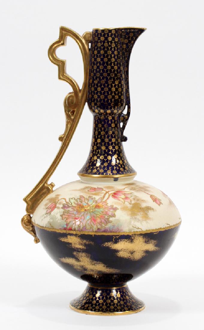 OLD HALL (ENGLISH), POTTERY EWER C 1880 H 14": OLD HALL (ENGLISH), POTTERY EWER C 1880 H 14" :Gilt handles. From an elegant home on Shady Creek Lane, Farmington Hills.
