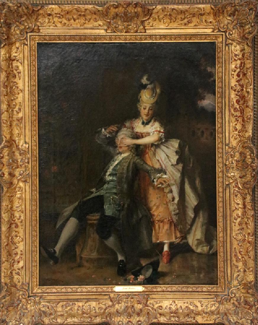 JOSEPH WATTER OIL ON CANVAS "GUESS WHO?": JOSEPH WATTER, (GERMAN 1838-1983), OIL ON CANVAS, H 24", L 17", "GUESS WHO?" :Signed lower left; gilt period frame.