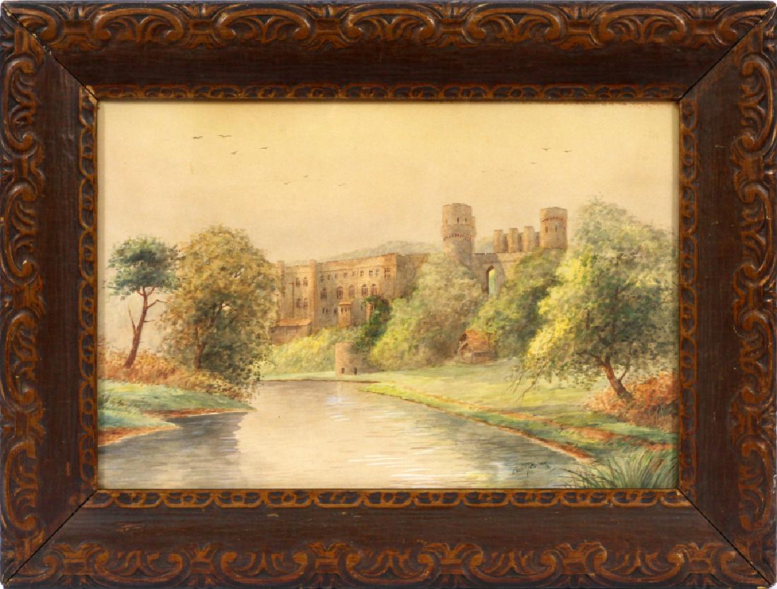 ERNEST POTTER, WATERCOLOR, C. 1900, H 11": ERNEST POTTER (BRITISH), WATERCOLOR, C. 1900, H 11", W 17", ENGLISH COUNTRYSIDE WITH CASTLE :Signed Ernest Potter lower right; period frame.