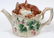 MAJOLICA POTTERY PITCHERS & TEAPOT, H 7"-8" - 2