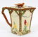 MAJOLICA POTTERY PITCHERS & TEAPOT, H 7"-8" - 7