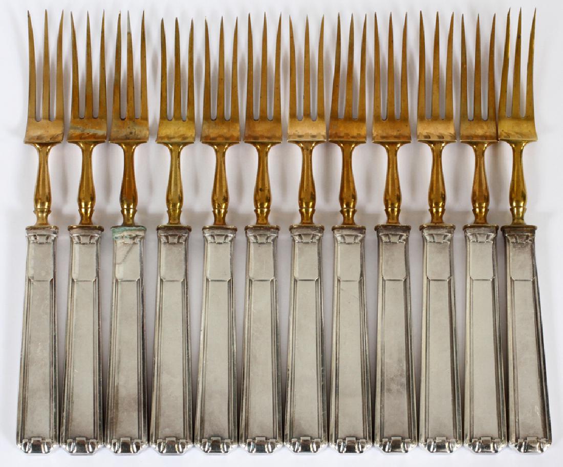 FRENCH 'METAL BLANC' DESSERT FORKS: FRENCH 'METAL BLANC' DESSERT FORKS, 12, L 6 1/2" :A set of 12 Metal Blanc dessert forks in a Christofle box, marked "Metal Blanc", and "10" at the base of the handle. Metal Blanc dates the forks prior