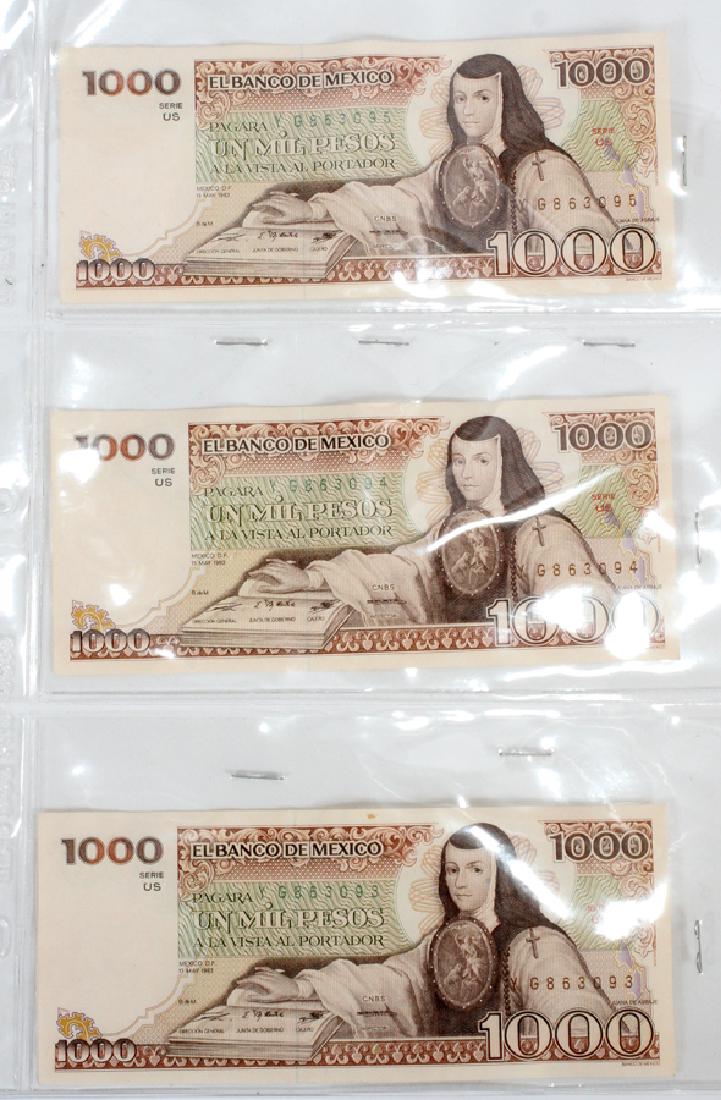 MEXICAN $1,000. CRISP UNUSED PAPER CURRENCY: MEXICAN $1,000. UN MIL PESOS CRISP UNUSED PAPER CURRENCY ONE SET MATCHING SERIAL NUMBERS MAY 13,1983, 3 PCS., H 11" :One set has matching serial numbers, #G-863093, G-863094, G-863095,