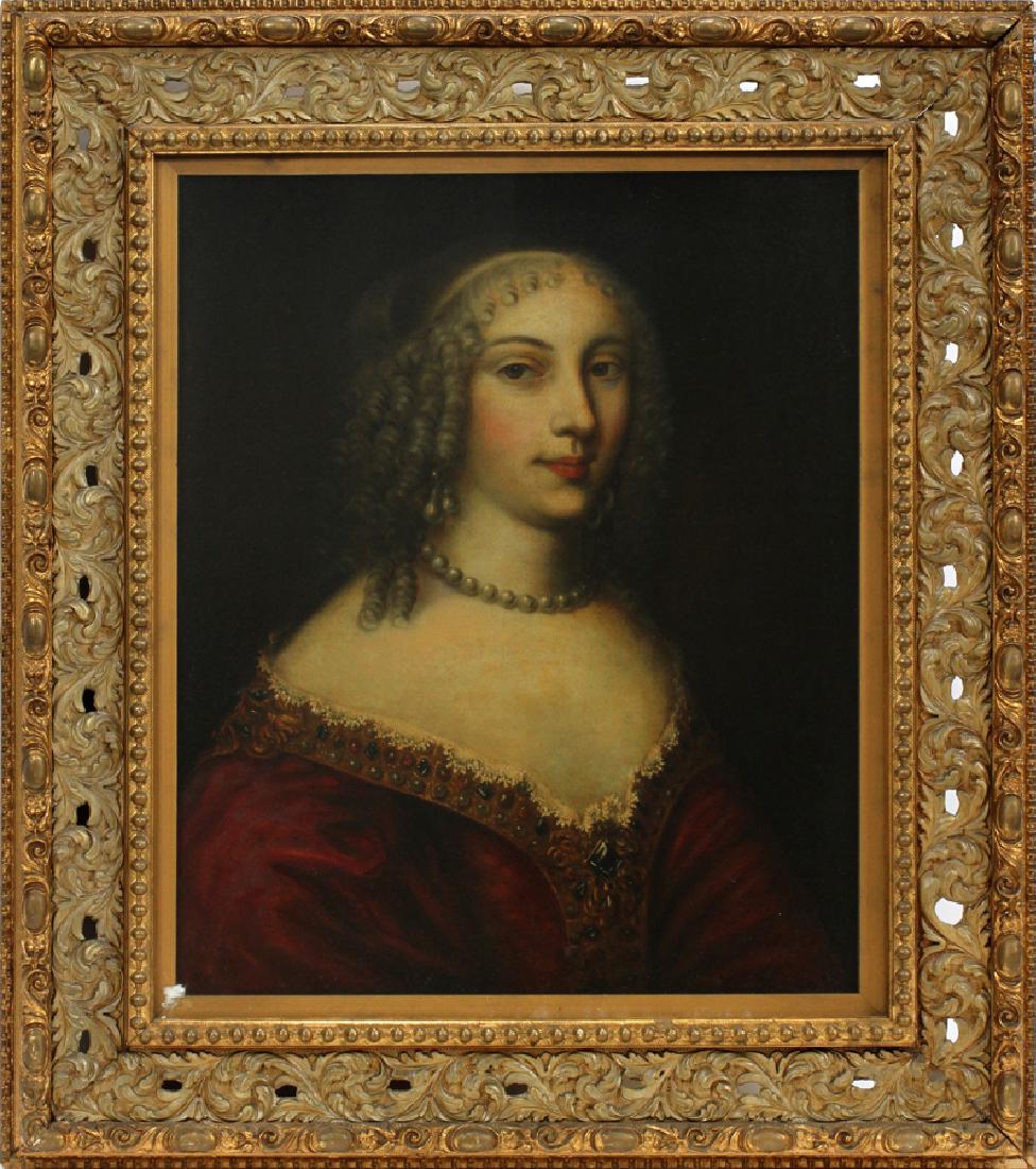 ATTRIBUTED TO SIR PETER LELY OIL ON CANVAS: ATTRIBUTED TO SIR PETER LELY (NETHERLANDS, ENGLAND 1618-1680), OIL ON CANVAS, H 24", W 20" :Oil on canvas portrait of Anne, Duchess of Hyde by Sir Peter Lely. Attribution and Frank Boos gallery label