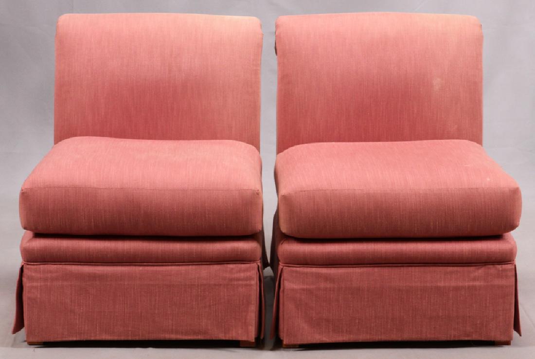HENREDON, SLIPPER CHAIRS, PAIR: HENREDON, SLIPPER CHAIRS, PAIR, H 33", W 27", D 33" :A pair of pink upholstered Henredon slipper chairs.