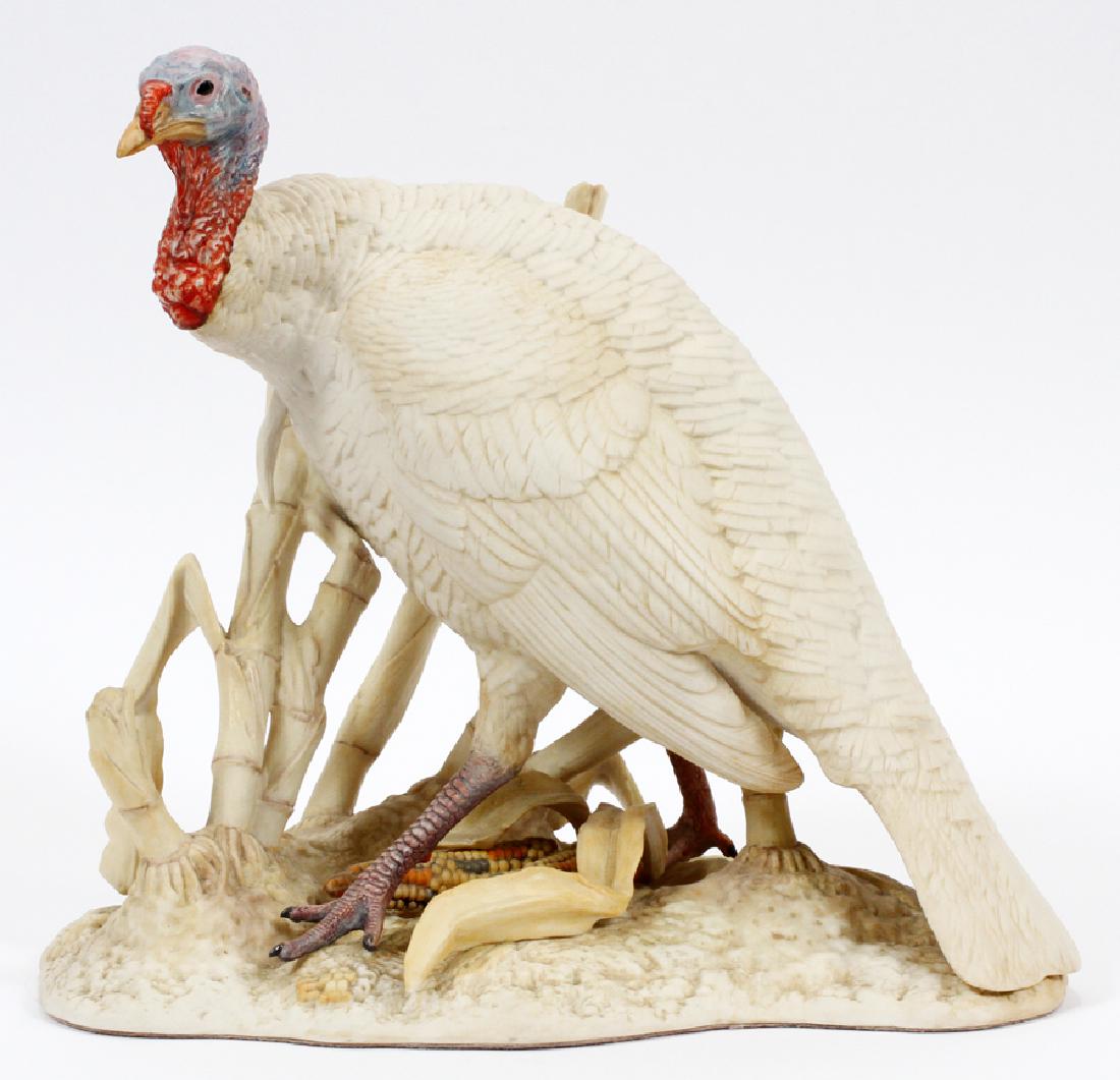 SIGNED CYBIS, BISQUE PORCELAIN TURKEY, 1950: SIGNED CYBIS, BISQUE PORCELAIN TURKEY, H 11", DIA 13":A signed bisque porcelain statue of a turkey.