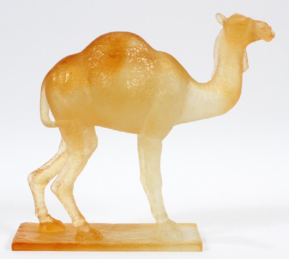 DAUM PATE DE VERRE CAMEL H 10" W 4" L 8": DAUM PATE DE VERRE CAMEL H 10" W 4" L 8" :Actual measurements are 10" tall by 3.5" wide and 7.75" long. Signed.