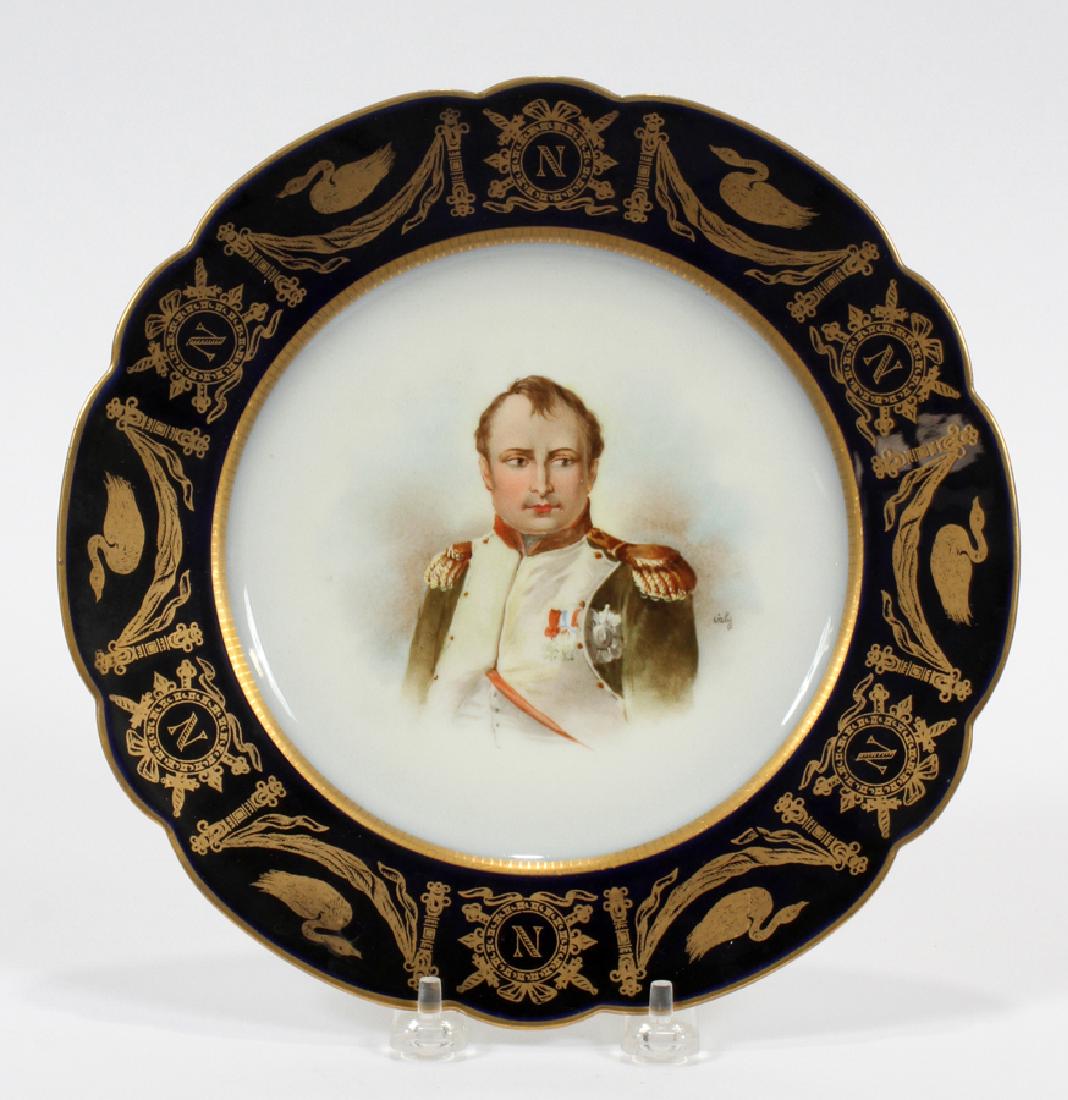 SEVRES, PORTRAIT PLATE, DIA 9 1/2" "NAPOLEON": SEVRES, PORTRAIT PLATE, DIA 9 1/2" "NAPOLEON" :Sevres M Imp Le De Porcelain orange trademark on reverse. Cobalt blue band. From the estate of Nena Dahling, Grosse Pointe Shores.
